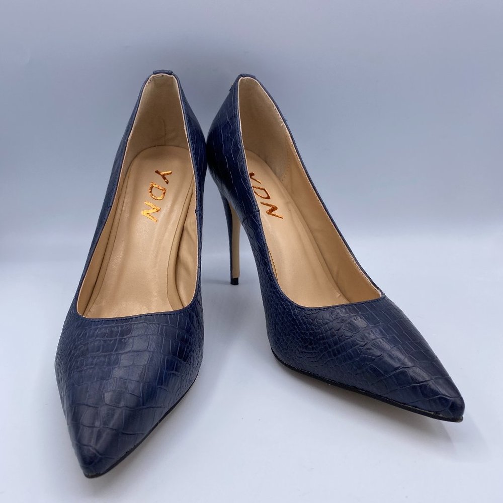YDN Navy Blue Croc-Embossed Heels